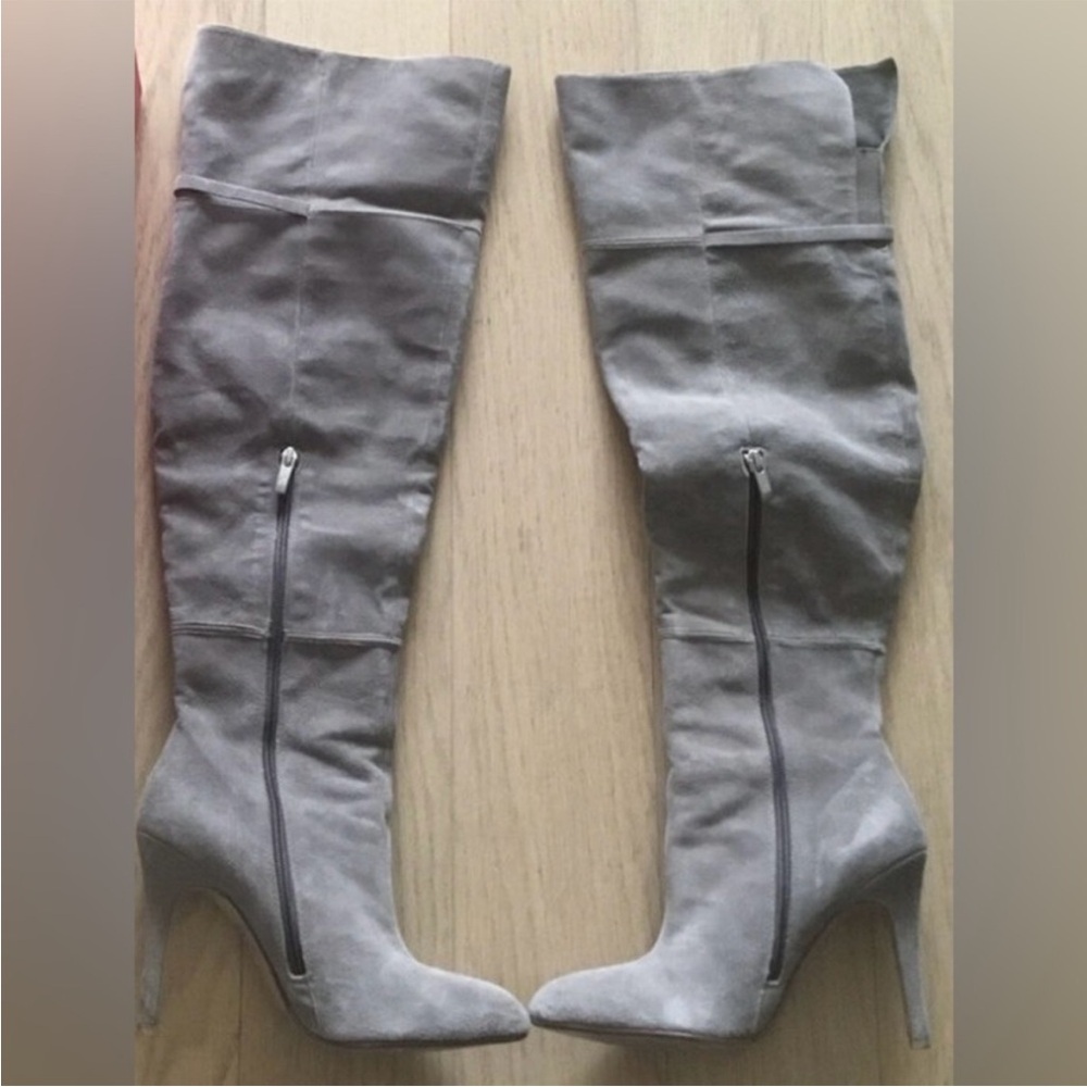 Chinese Laundry Kristin Cavallari Grey Faux Suede Over The Knee Heeled Boots - 6 - Picture 2 of 7